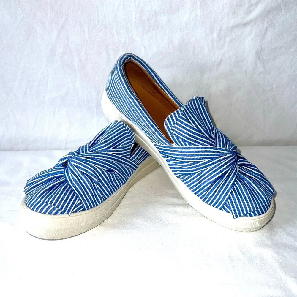 A New Day Blue & White Striped Canvas Slip Ons, Size 8 Like New! - Picture 2 of 12